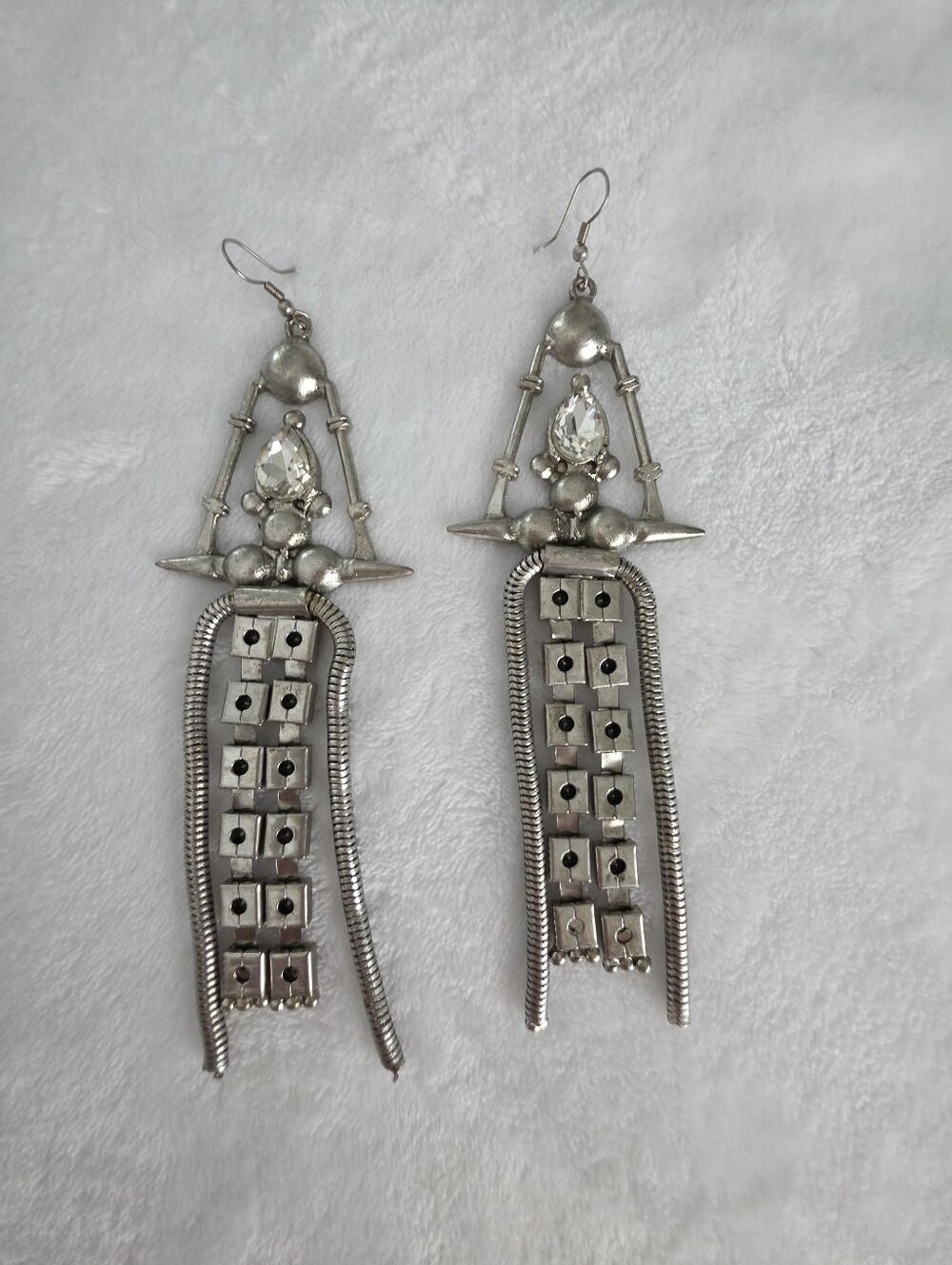 Silver Dangle Earrings with Clear Teardrop Accent